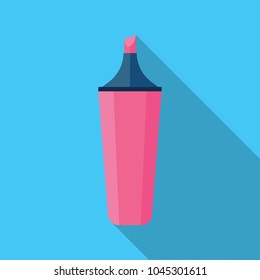 Marker pen flat icon with long shadow isolated on blue background. Simple Marker Pen in flat style, vector illustration.