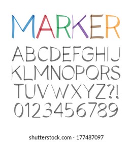 Marker Pen Font and Numbers, Eps 10 Vector Editable
