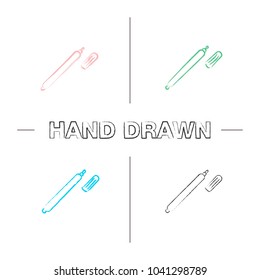 Marker pen hand drawn icons set. Highlighter. Color brush stroke. Isolated vector sketchy illustrations