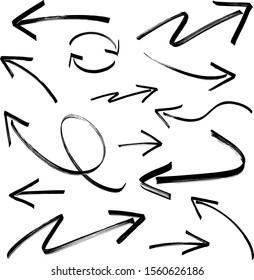 Marker pen hand drawn set of arrow elements in doodle style