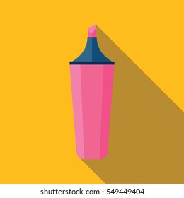 Marker pen icon with long shadow isolated on yellow background. Flat style vector illustration