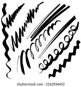Marker pen line. Hand drawn scribble doodle line stroke set. Highlight underline and strike through. Pen line template. Vector illustration isolated on white background.
