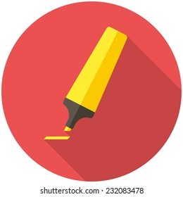 Marker pen, modern flat icon with long shadow
