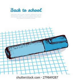 Marker pen on sheet of paper. Vector illustration. Back to school. Hand drawn sketch highlighter