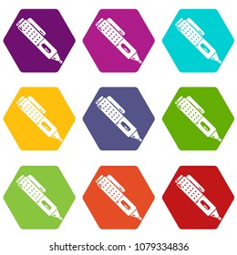 Marker pen school icons 9 set coloful isolated on white for web