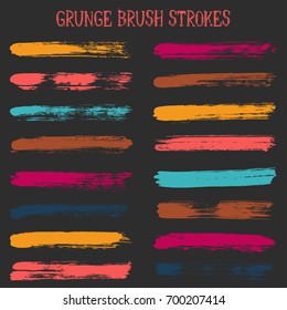 Marker pen scribble vector collection. Vintage trendy brush stroke traces set, stylish paint or ink hand drawn splashes isolated on white background. Lines, stripes, paintbrush color palette.