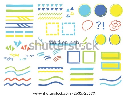 Marker pen style handwritten vector illustration material set