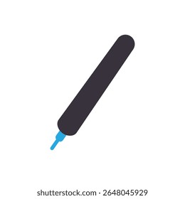 Marker Pen Vector Icon – Black Body and Blue Tip Stationery Illustration
