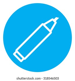 Marker, pen white icon on blue circle. Vector image.