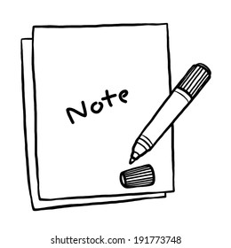 marker pen and white, note papers / cartoon vector and illustration, black and white, hand drawn, sketch style, isolated on white background.