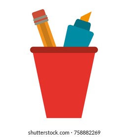 Marker and pencil in cup