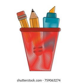 Marker and pencil in cup
