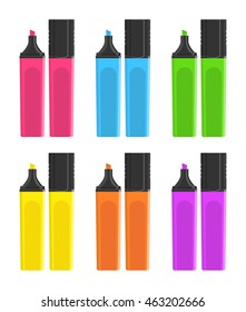 Marker pens set. Set of colorful open and closed markers isolated on white background