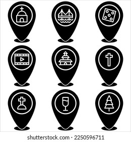 Marker pin icon set glyph style part six