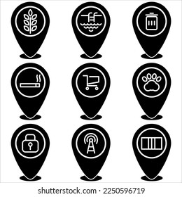 Marker pin icon set glyph style part one