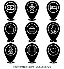 Marker pin icon set glyph style part four