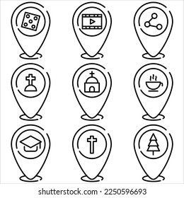 Marker pin icon set outline style part two