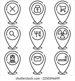 Marker pin icon set outline style part six