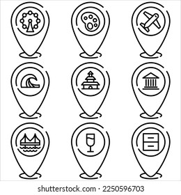 Marker pin icon set outline style part one