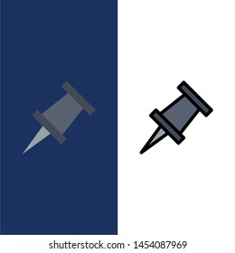 Marker, Pin  Icons. Flat and Line Filled Icon Set Vector Blue Background