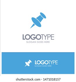 Marker, Pin, Mark Blue Solid Logo with place for tagline. Vector Icon Template background