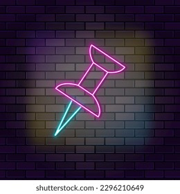 Marker pin remember icon brick wall and dark background.
