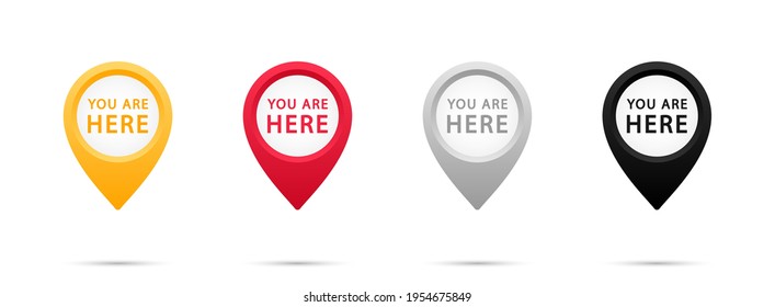 Marker and pointer icon set. Iocation indicator. You are here sign icon mark location pointer pin. Destination or location point concept. Vector illustration. EPS-10