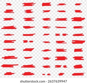 Marker red set, brush pen hand drawn underline. Highlighter collection, brush lines, isolated. Vector highlighter graphic stylish element. Watercolor red hand drawn highlight set.