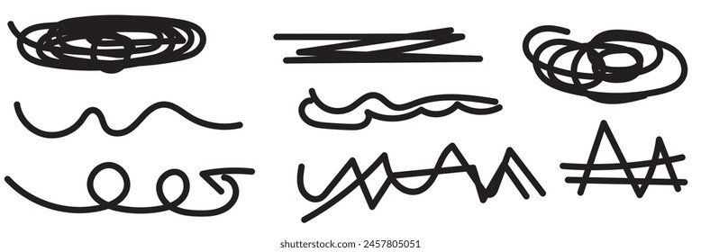  Marker scribble elements collection. Hand drawn strokes, underlines, wave brush marks. Vector set isolated on white background