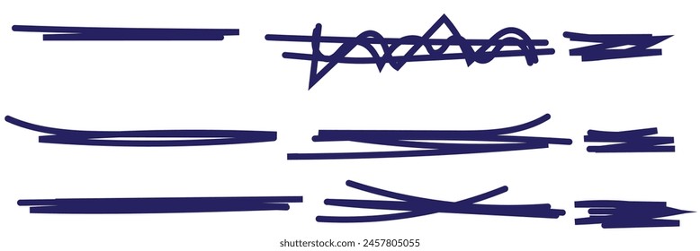  Marker scribble elements collection. Hand drawn strokes, underlines, wave brush marks. Vector set isolated on white background