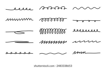 Marker scribble elements collection. Hand drawn strokes, underlines vector illustration
