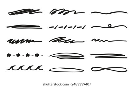 Marker scribble elements collection. Hand drawn strokes, underlines vector illustration