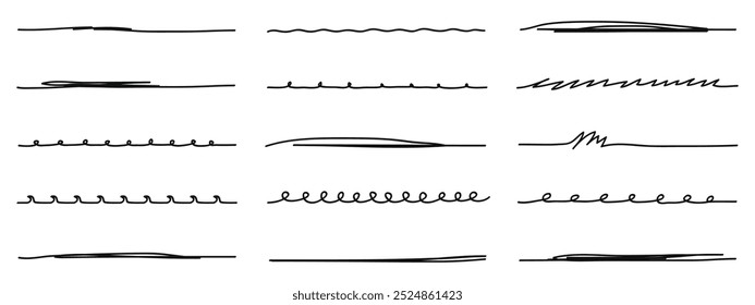 Marker scribble elements collection. Hand drawing strokes, underlines vector illustration