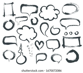 Marker scribble quote and textbox shapes collection. Doodle style black scratched speech bubbles. Set of sketches of round and rectangle frames and borders. Hand drawn sketchy vector design element.