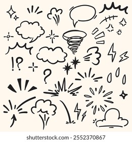 Marker simple elements set With illustration style doodle and line art