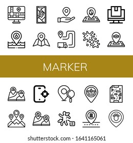 marker simple icons set. Contains such icons as Navigator, Placeholder, Gps, Itinerary, Location, Paintball, Tracking, Location pin, Crime scene, can be used for web, mobile and logo