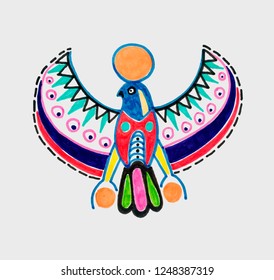marker sketch drawing ancient egyptian symbol of Horus the falcon god, vector illustration