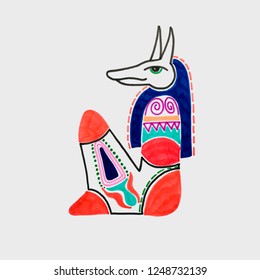 marker sketch drawing of egyptian god anubis, handmade vector illustration