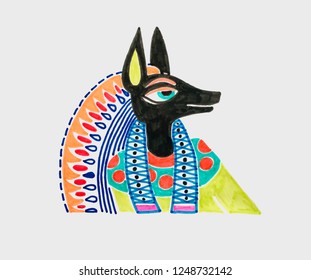 marker sketch drawing of egyptian god anubis, handmade vector illustration