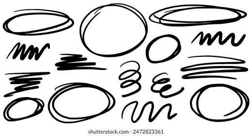 Marker sketches hand drawn vector set. Different kinds of lines and circles vector hand drawn set