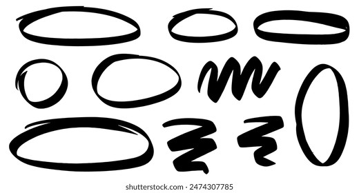 Marker sketches hand drawn vector set. Different kinds of sketches and hatches for brushes and decor