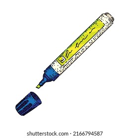 marker stationery hand drawn vector. color pen, felt pencil, highlighter tool marker stationery sketch. isolated color illustration