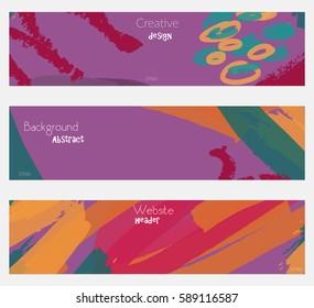 Marker strokes and doodles orange red purple banner set.Hand drawn textures creative abstract design. Website header social media advertisement sale brochure templates. Isolated on layer