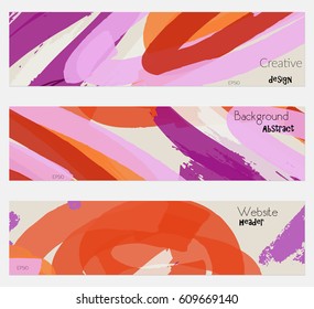 Marker strokes and doodles purple cream banner set.Hand drawn textures creative abstract design. Website header social media advertisement sale brochure templates. Isolated on layer