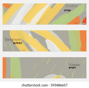 Marker strokes and doodles yellow gray banner set.Hand drawn textures creative abstract design. Website header social media advertisement sale brochure templates. Isolated on layer