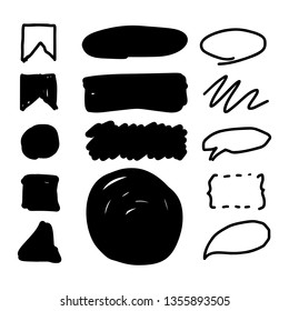 Marker style set hand drawn. Text mark templates. Lines, stroke, shapes