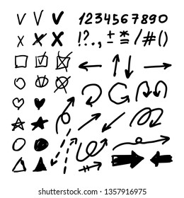 Marker style set hand drawn. Text mark templates. Lines, stroke, shapes