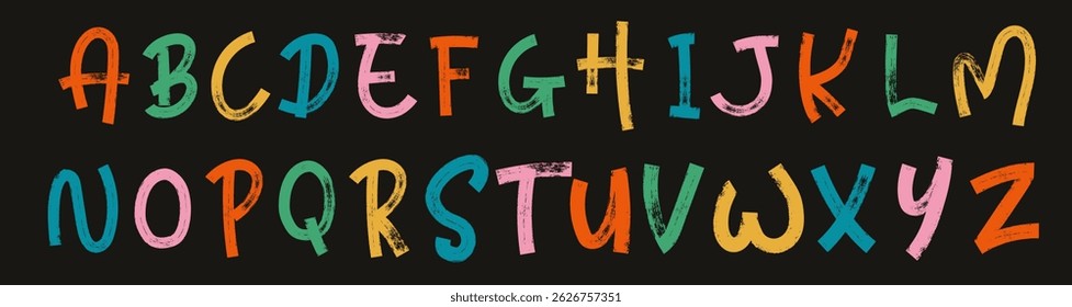 Marker textured font. Grunge alphabet with capital letters. Stylish brush painted an uppercase vector letters