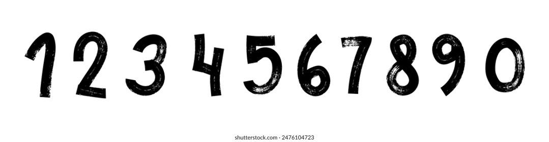 Marker textured numbers. Numbers from 0 to 9. Stylish brush painted numbers set