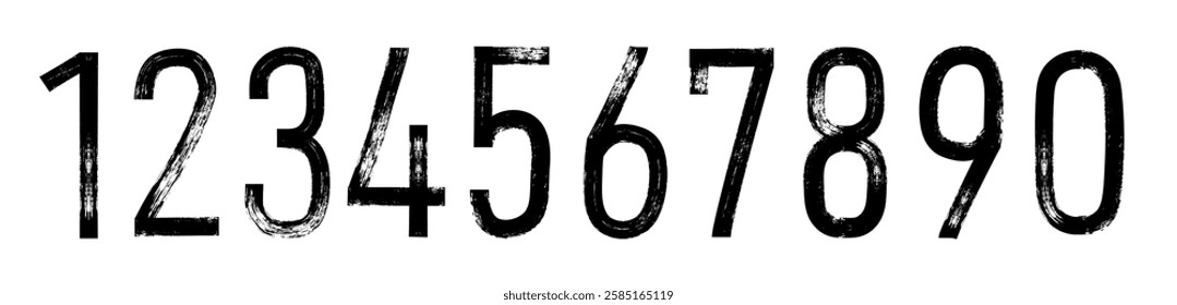 Marker textured numbers. Numbers from 0 to 9. Stylish brush painted numbers set